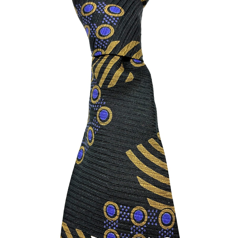Giorgio Armani Silk Tie Cravatte Abstract Art Print Black Gold Made in Italy - Picture 2 of 8